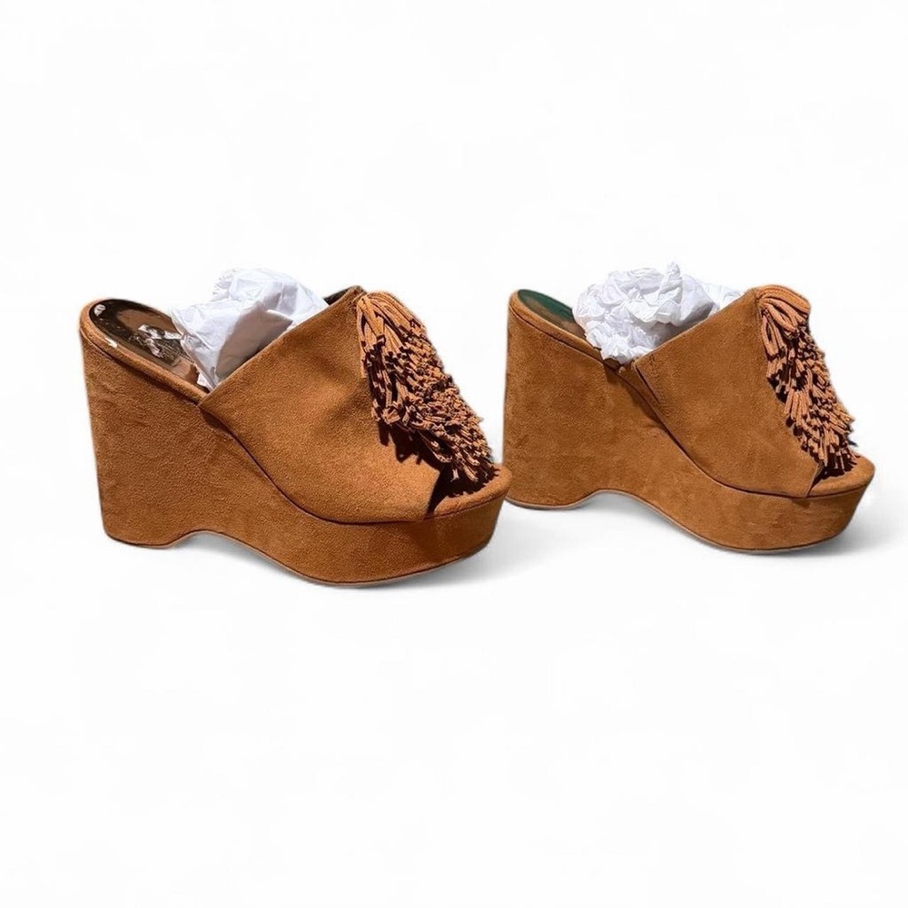 Carlos by Carlos Santana Tan Suede Platform Wedge Mules